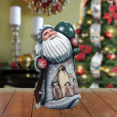 Santa and the Penguins Santa Hand-Painted WOODCARVED Figurine by G. DeBrekht - Wildlife Holiday Decor - 821508-4
