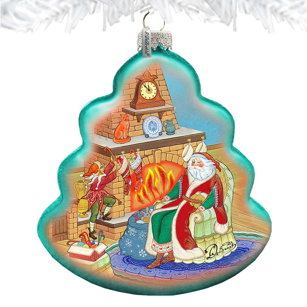 At The Fireplace Santa Glass Ornament by G. DeBrekht - Santa- 762-023
