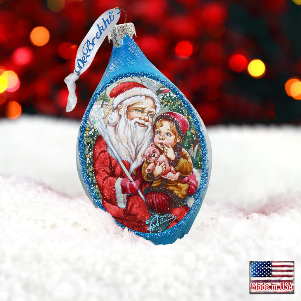 Teddy Bear Santa Drop Glass Ornament by G. DeBrekht - Christmas Decor - 757-006