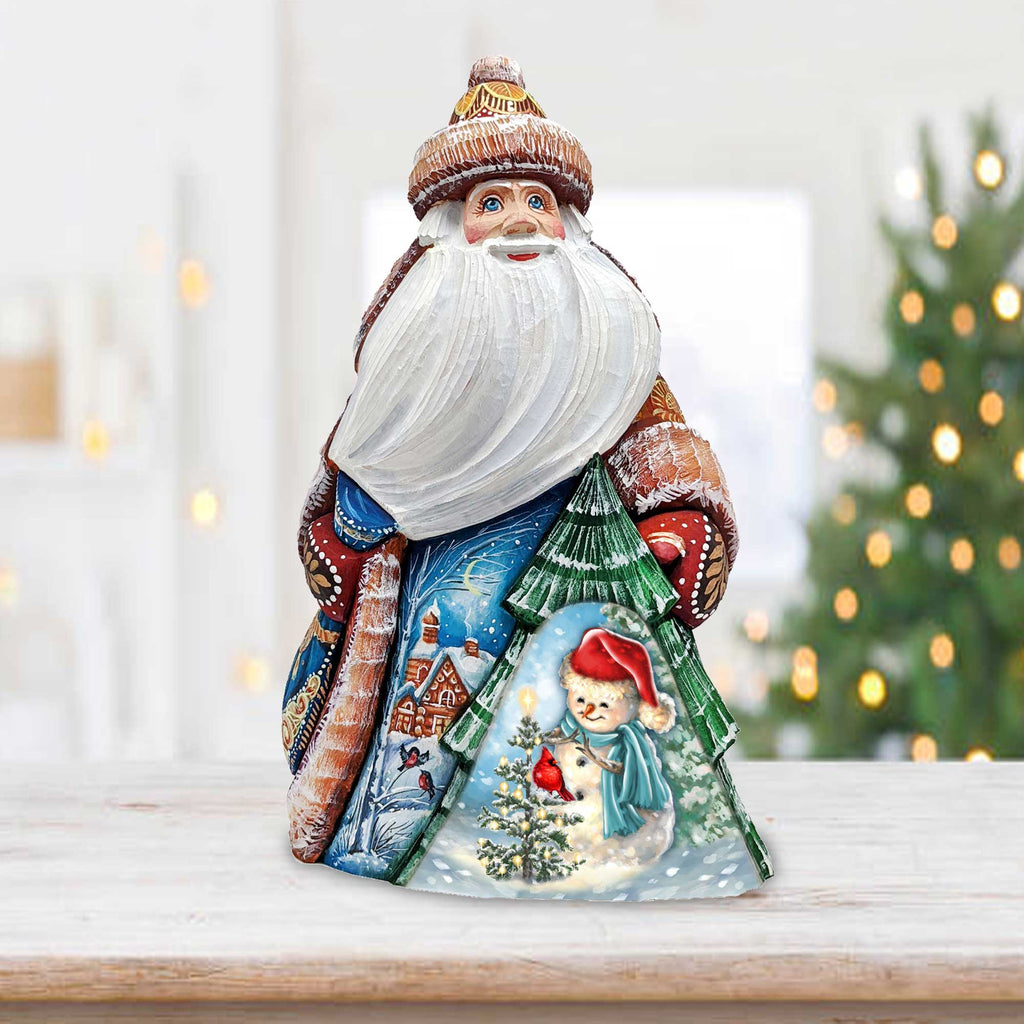 Glowing Snowman Santa Hand-Painted WOODCARVED Masterpiece Figurine by G. DeBrekht - Christmas Decor - 8205014-DG