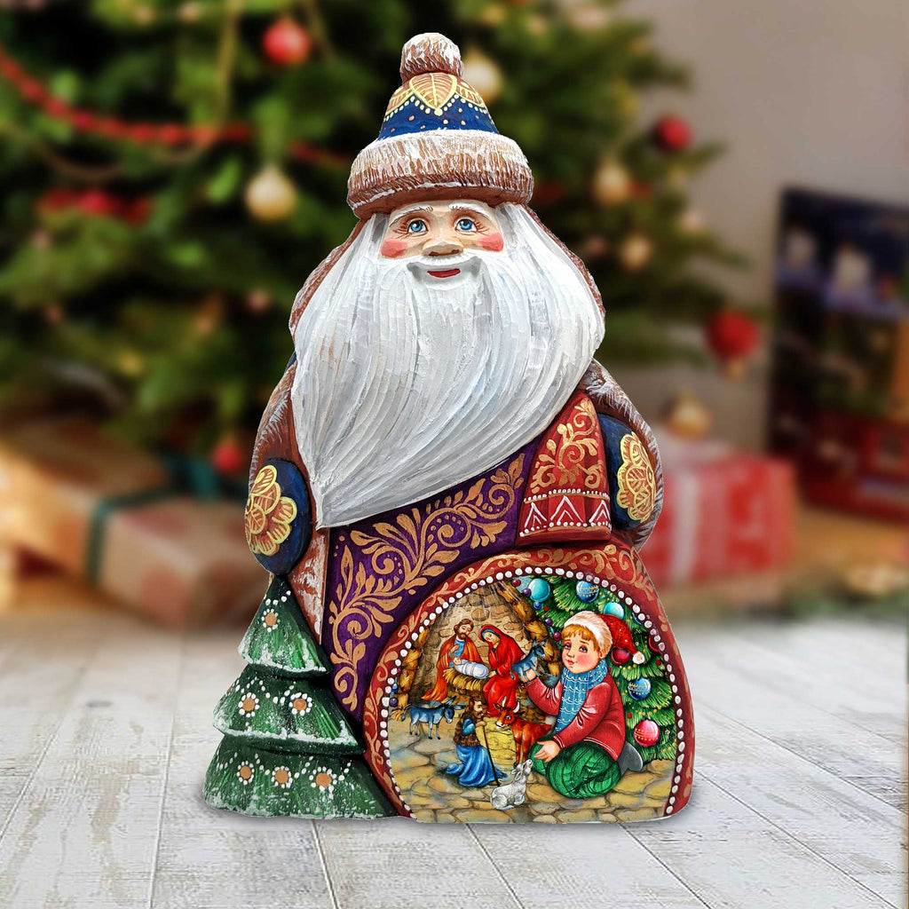 Nativity by the Christmas Tree Santa Hand-Painted WOODCARVED Masterpiece Figurine by G. DeBrekht - Christmas Decor - 8206015