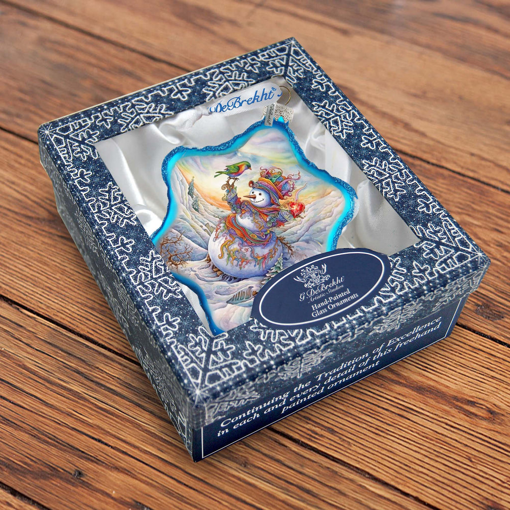 Festive Frosty Friend Snowflake Glass Ornament by G. Debrekht - Christmas Santa Snowman Decor - 754-045
