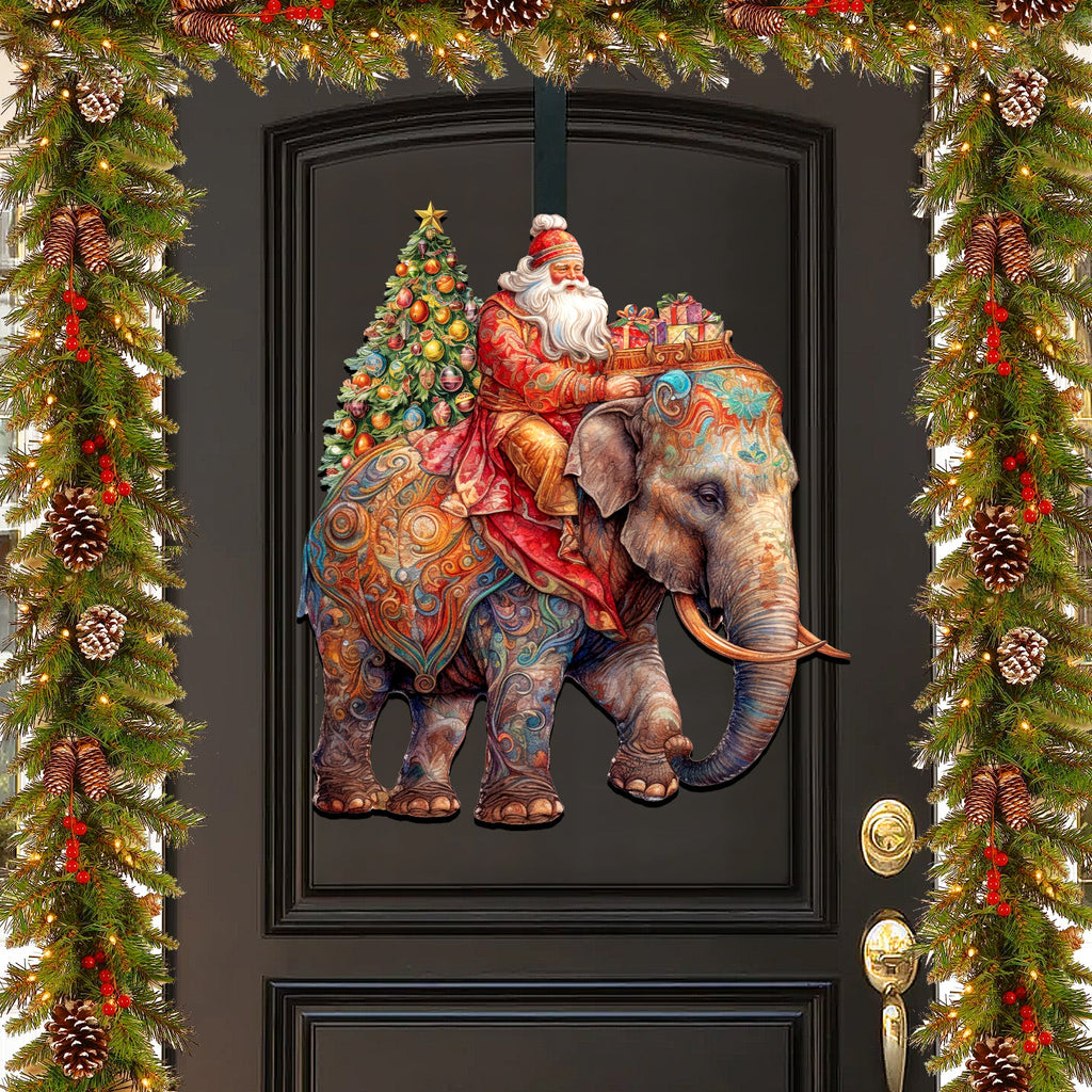 Santa on Elephant Holiday Door Decor  by G. Debrekht - Christmas Decor - 8611043-2H