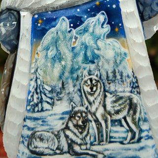 Santa Winter Wolves Hand-Painted WOODCARVED Masterpiece by G. DeBrekht - Wildlife Holiday Decor - 821544