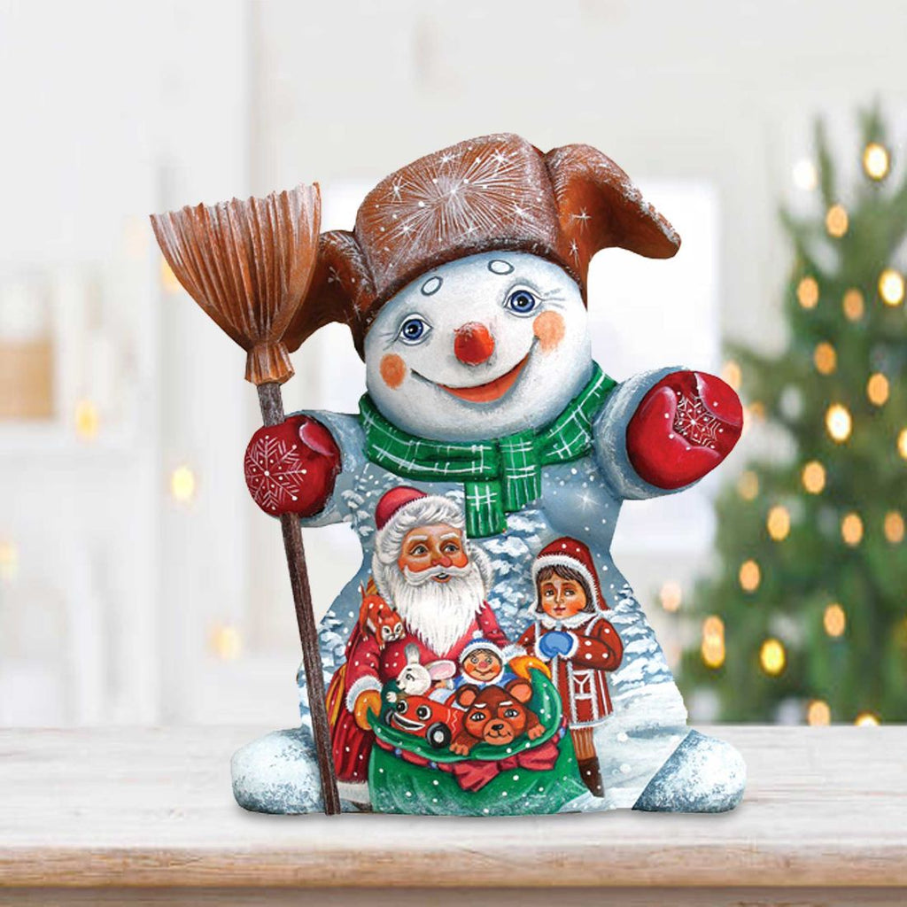 Present for You Santa Hand-Painted WOODCARVED Masterpiece by G. DeBrekht - Christmas Santa Snowman Decor - 821582 *** PRE-ORDER - Handmade Just for You! ***
