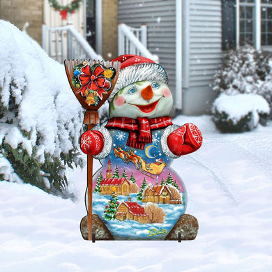 Santa In the Night Sky Snowman Christmas Outdoor Decor by G. DeBrekht - Christmas Santa Snowman Decor - 818158F