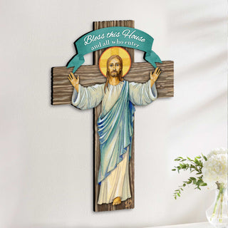 Jesus Cross - Door Decor - Christen Door Sign - by G. DeBrekht - House Blessing - Bless this Home Cross - Housewarming Gift 8191166H
