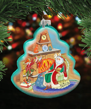 At The Fireplace Santa Glass Ornament by G. DeBrekht - Santa- 762-023