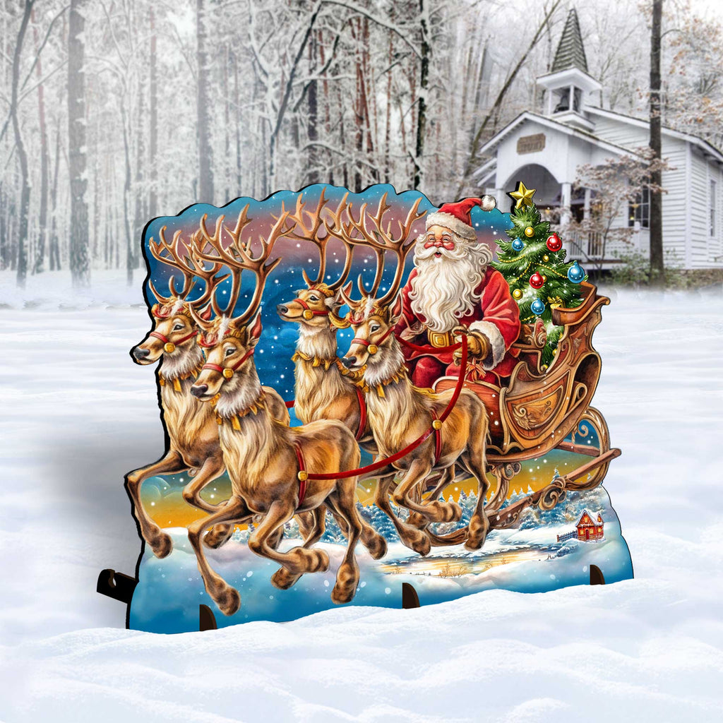 Santa in Sleigh Outdoor Decor by G. Debrekht - Christmas Santa Snowman Decor - 8611037F