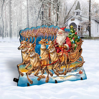 Santa in Sleigh Outdoor Decor by G. Debrekht - Christmas Santa Snowman Decor - 8611037F
