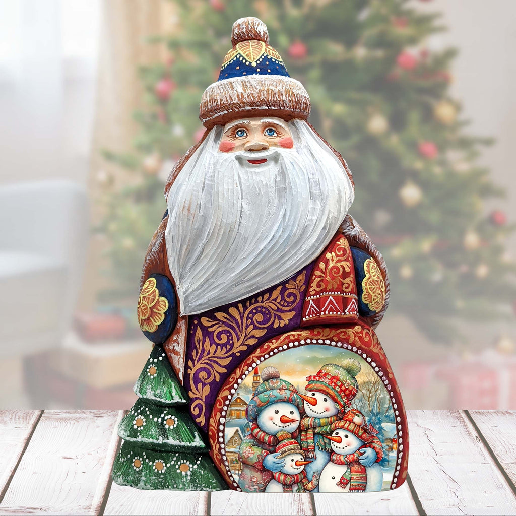Snowman Family Santa Hand-Painted WOODCARVED Masterpiece Figurine by G. DeBrekht - Christmas Decor - 8206019