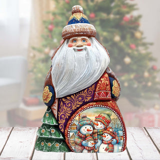 Snowman Family Santa Hand-Painted WOODCARVED Masterpiece Figurine by G. DeBrekht - Christmas Decor - 8206019
