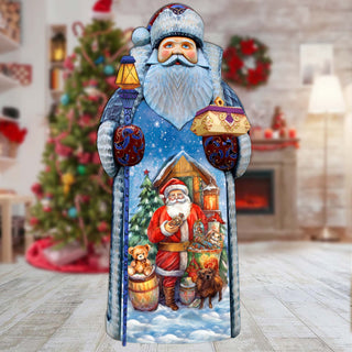 Jolly Santa Gifting Hand-Painted WOODCARVED Masterpiece Figurine by G. DeBrekht - Santa Snowman Christmas Decor - 215868