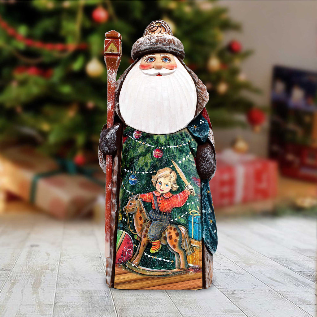 Rocking Horse Boy Santa Hand-Painted WOODCARVED Masterpiece Figurine by G. DeBrekht - Nativity Holiday Decor - 8201017