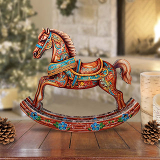 Enchanting Rocking Horse Limited Edition Wooden Figurine by G Debrekht - Christmas Centerpiece Decor - 89308