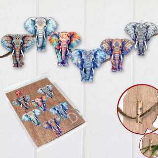 Elephants Clip-On Eco Wood Decorative Ornaments Set of 6 by G. Debrekht - Christmas Decor - 8090036C-S6