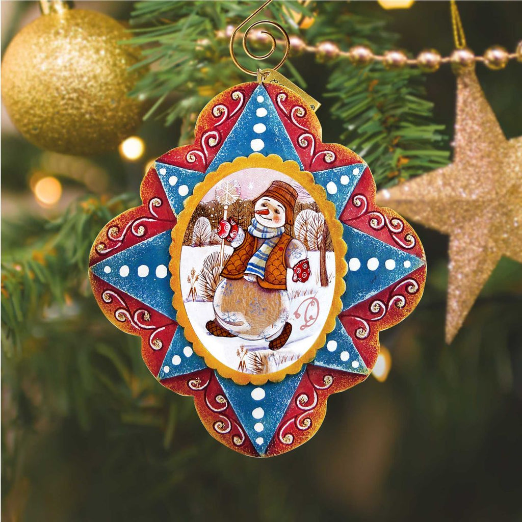 Playful Mr. Snowman Hand-Painted Christmas Figurine Sculpted Hand-Painted Christmas Ornament by G. DeBrekht - Christmas Santa Snowman Decor - 6102442