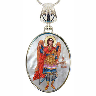 Saint Michael the Archangel Silver Plated Mother of Pearl Necklace - 43022