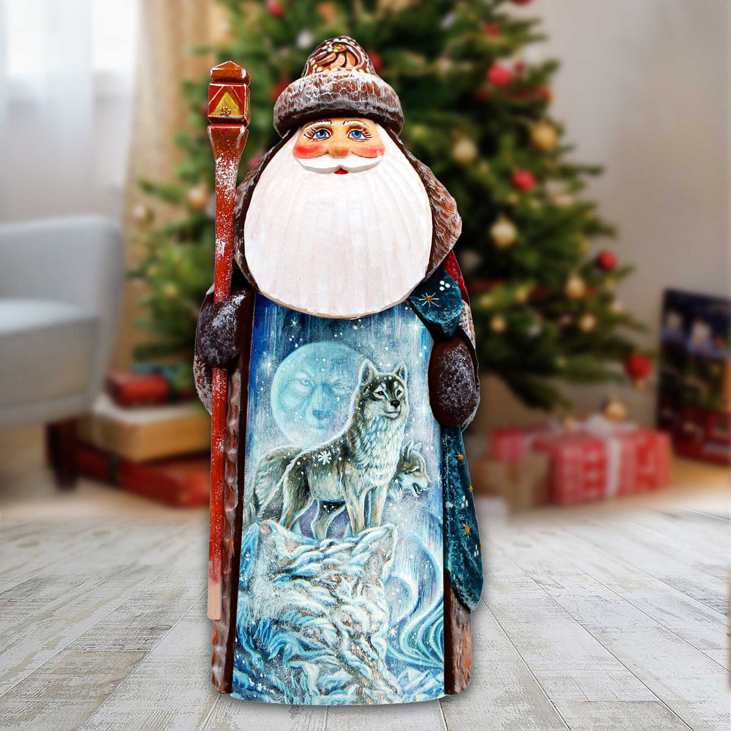 Winter Wolves Santa Hand-Painted WOODCARVED Masterpiece Figurine by G. DeBrekht - Christmas Decor - 8201020