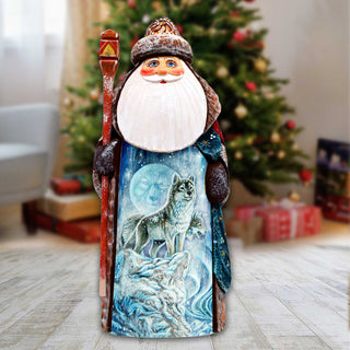 Winter Wolves Santa Hand-Painted WOODCARVED Masterpiece Figurine by G. DeBrekht - Christmas Decor - 8201020