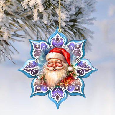 Smiling Santa Snowflake Wooden Ornaments by G. Debrekht - Christmas Santa Snowman Decor - 8688423