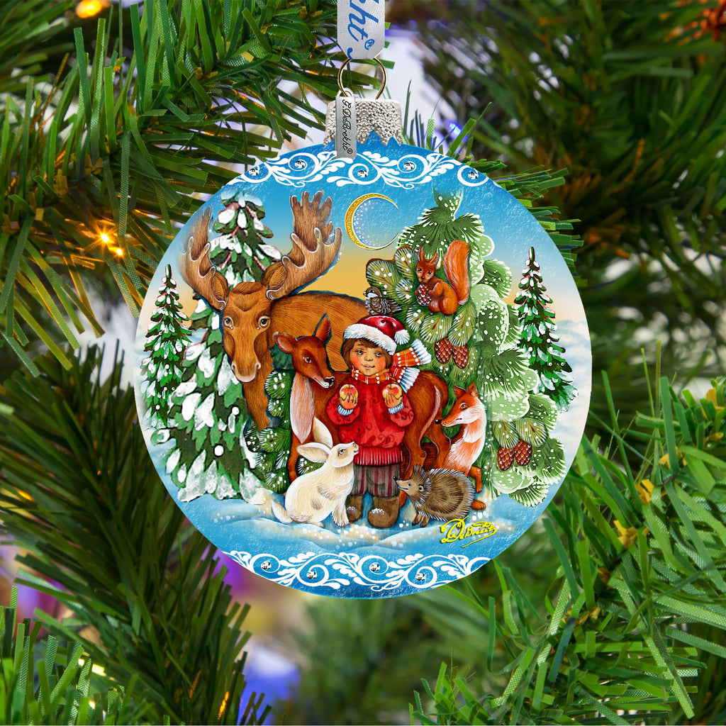 a christmas ornament hanging from a christmas tree