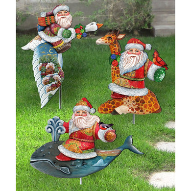 Santa Outdoor Walkway Outdoor Garden Decor Set of 3 by G. DeBrekht - Christmas Decor - 8120123MS3