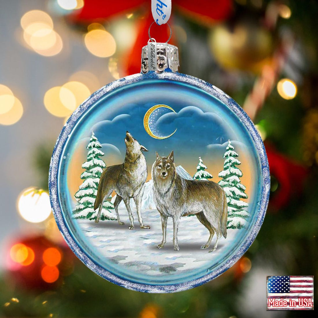 Winter Wolves Cut Ball Glass Ornament by G. DeBrekht - Wildlife Holiday Decor - 764-011