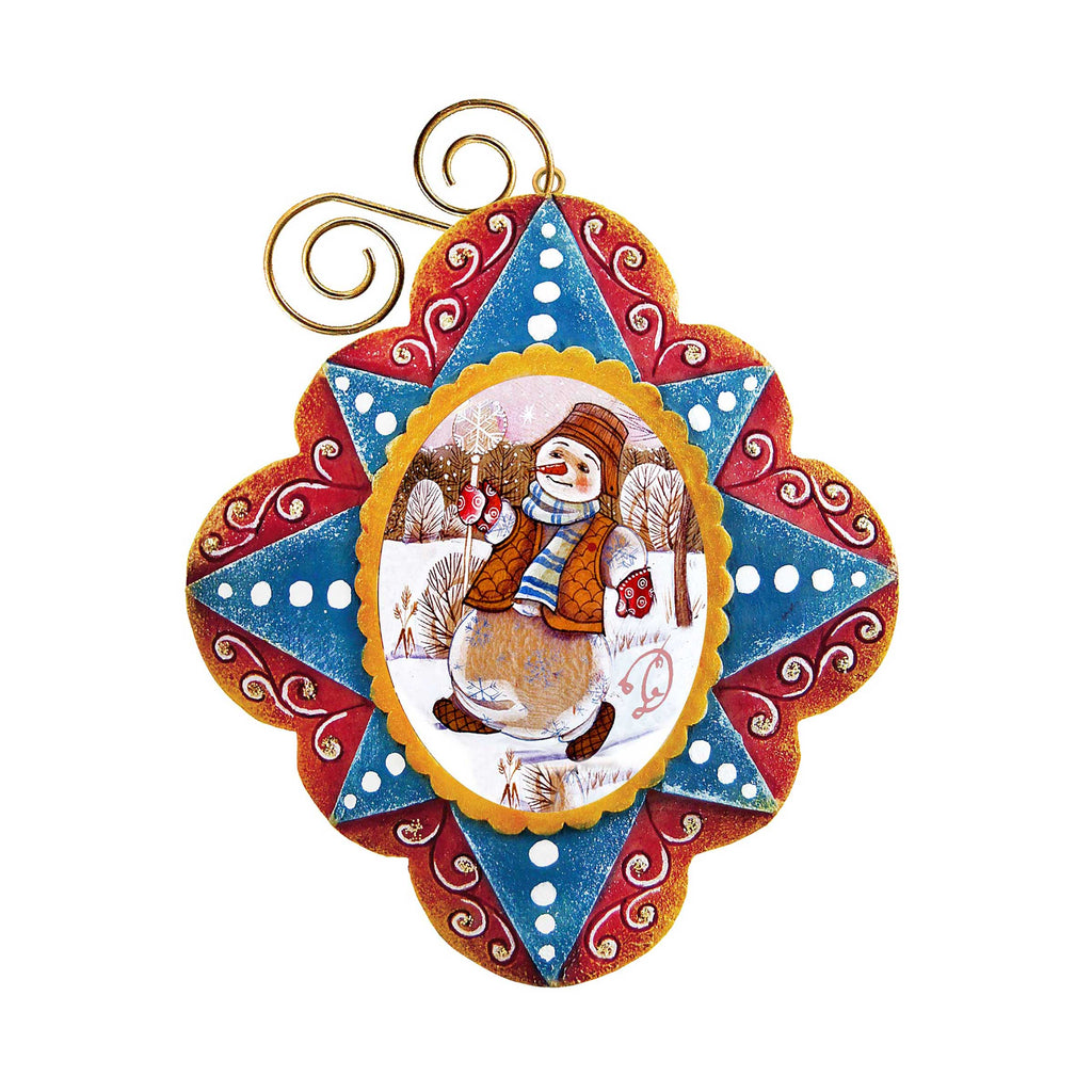 Playful Mr. Snowman Hand-Painted Christmas Figurine Sculpted Hand-Painted Christmas Ornament by G. DeBrekht - Christmas Santa Snowman Decor - 6102442