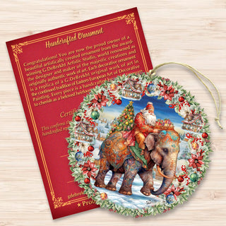 Santa on Elephant Wreath Wooden Ornaments by G. Debrekht Christmas Santa Snowman Decor - 8611043