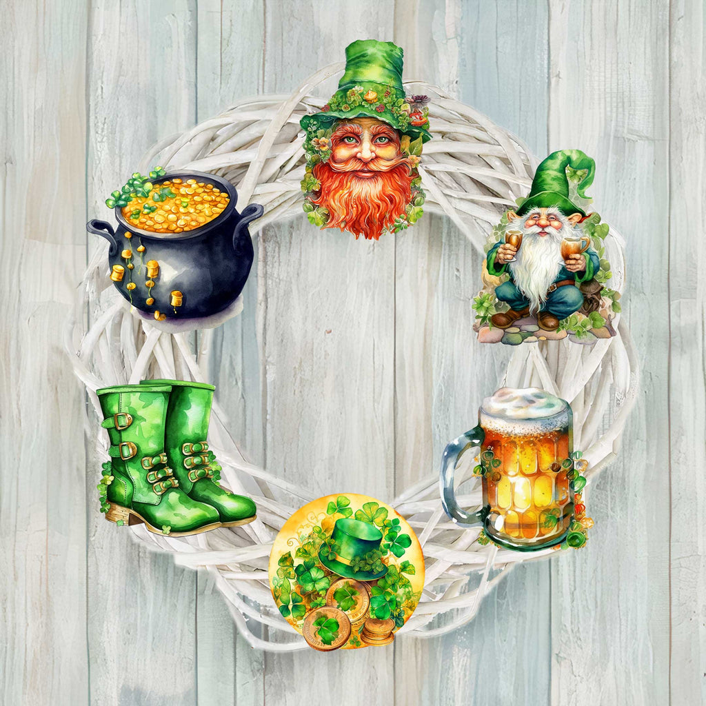 St. Patrick Day Clip-On Eco Wood Decorative Ornaments Set of 6 by G. Debrekht - St. Patrick Day Decor - 8090058C-S6