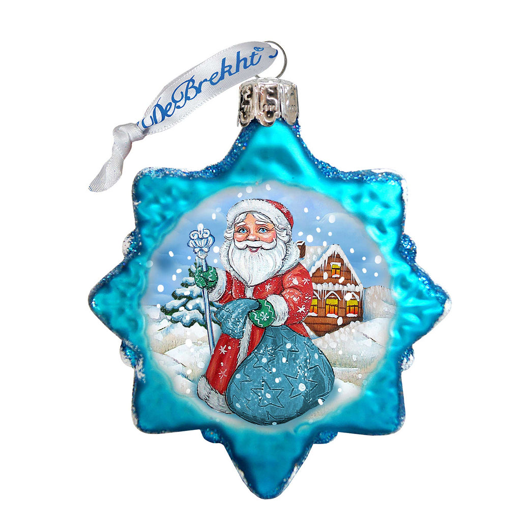 Santa With Blue Bag Mercury Glass Ornament by G. DeBrekht - Christmas Santa Snowman Decor - 777385
