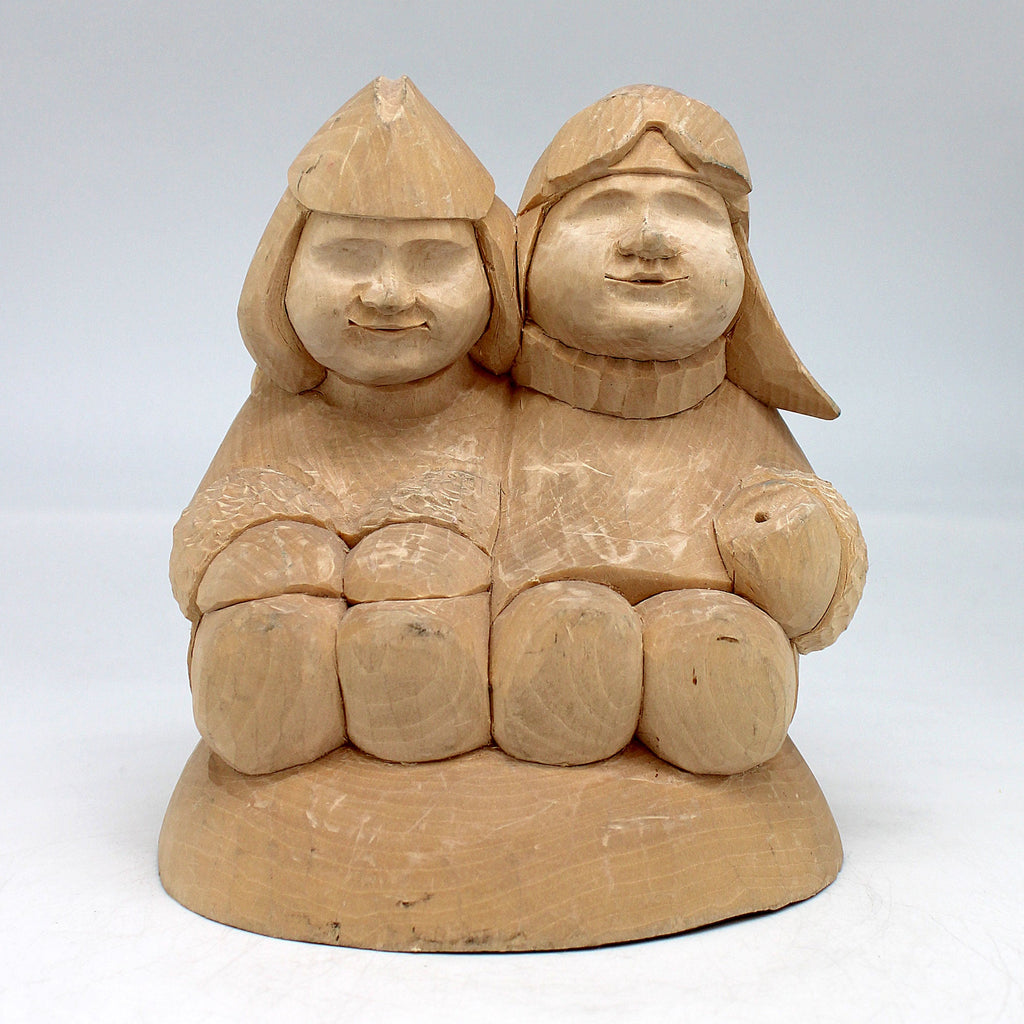 Brother and Sister - Wood-Carved Figurine 5 x 5 x 6 Limited Edition by GDeBrekht - Nature Wood Carving
