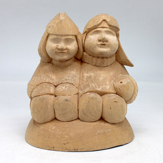 Brother and Sister - Wood-Carved Figurine 5 x 5 x 6 Limited Edition by GDeBrekht - Nature Wood Carving