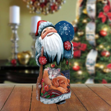Father Frost Pets Santa Hand-Painted WOODCARVED Figurine by G. DeBrekht - Wildlife Holiday Decor - 821508-9 *** PRE-ORDER - Handmade Just for You! ***