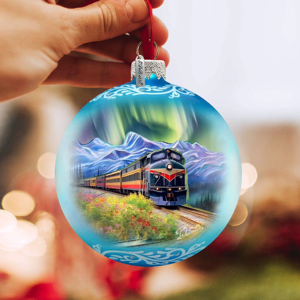 Northern Lights Railroad Glass Ornament – Handcrafted Mercury Glass Holiday Decor by G. DeBrekht – Wildlife Holiday Decor - 73389
