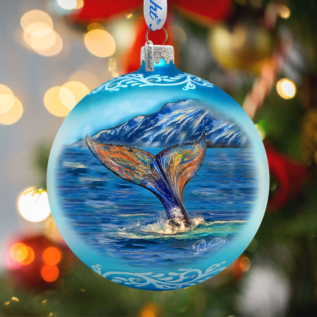 Whale Tail Glass Ornament – Handcrafted Mercury Glass Coastal Holiday Decor by G. DeBrekht – Handcrafted in USA - Coastal Holiday Decor -73390