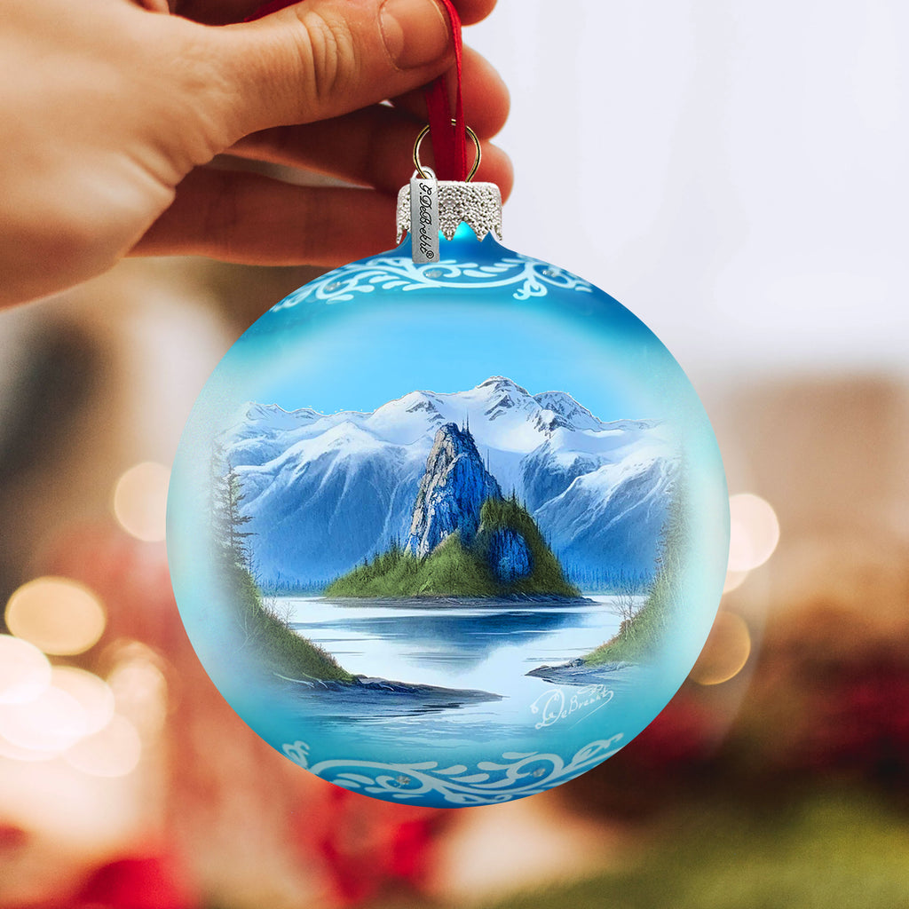 Alaska Mountain Lake Glass Ornament – Handcrafted Mercury Glass Ornament - Wildlife Holiday Decor by G. DeBrekht - 73396