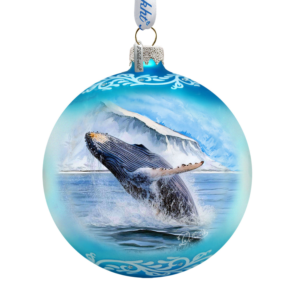 Alaska Humpback Whale Glass Ornament – Handcrafted Mercury Glass Ornament - Coastal Wildlife Holiday Decor by G. DeBrekht - 73401