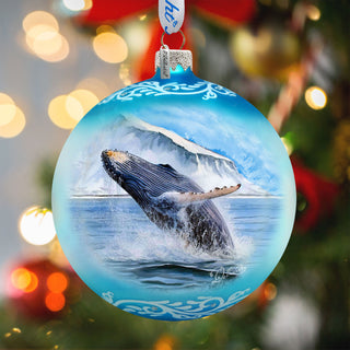 Alaska Humpback Whale Glass Ornament – Handcrafted Mercury Glass Ornament - Coastal Wildlife Holiday Decor by G. DeBrekht - 73401