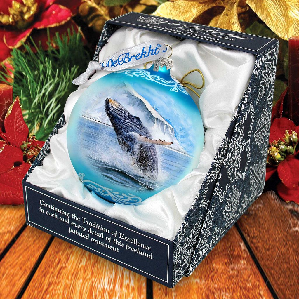 Alaska Humpback Whale Glass Ornament – Handcrafted Mercury Glass Ornament - Coastal Wildlife Holiday Decor by G. DeBrekht - 73401