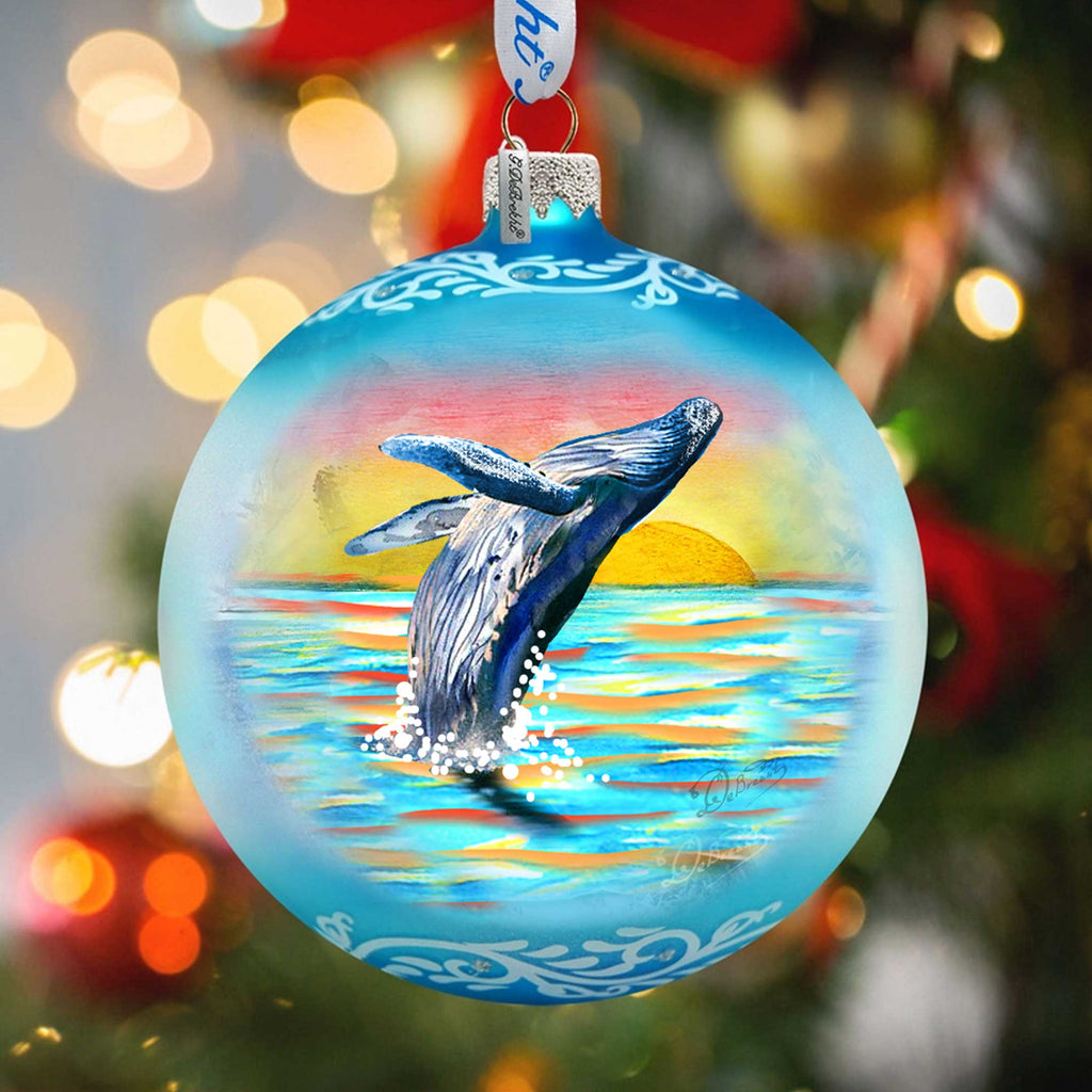 Humpback Whale Ocean Christmas Glass Ornament – Limited Edition Coastal Holiday Ornament by G. DeBrekht – 73403