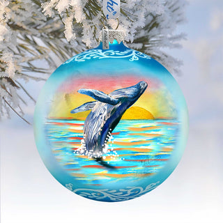 Humpback Whale Ocean Christmas Glass Ornament – Limited Edition Coastal Holiday Ornament by G. DeBrekht – 73403