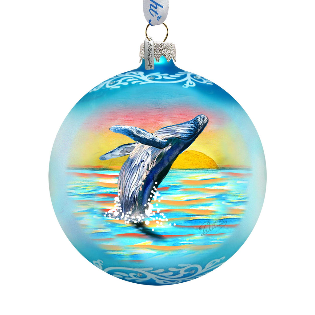 Humpback Whale Ocean Christmas Glass Ornament – Limited Edition Coastal Holiday Ornament by G. DeBrekht – 73403