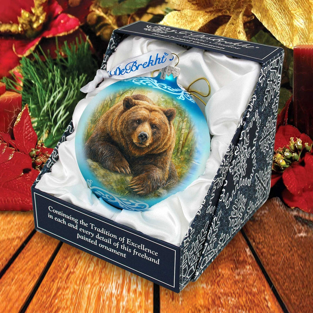Grizzly Bear Glass Christmas Ornament – Holiday Splendor Wildlife Ornament by G. DeBrekht – 73406