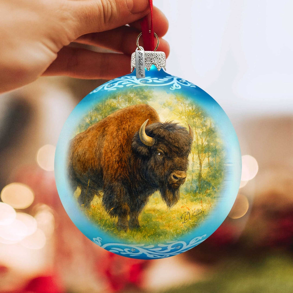 American Bison Glass Christmas Ornament – Holiday Splendor Wildlife Ornament by G. DeBrekht – 73407