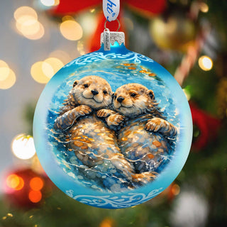Sea Otters Glass Christmas Ornament – Holiday Splendor Wildlife Ornament by G. DeBrekht – 73458