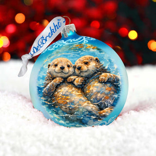 Sea Otters Glass Christmas Ornament – Holiday Splendor Wildlife Ornament by G. DeBrekht – 73458