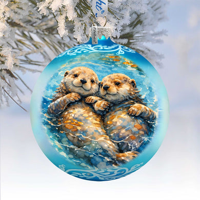 Sea Otters Glass Christmas Ornament – Holiday Splendor Wildlife Ornament by G. DeBrekht – 73458