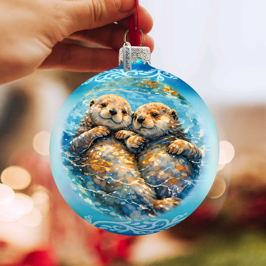 Sea Otters Glass Christmas Ornament – Holiday Splendor Wildlife Ornament by G. DeBrekht – 73458